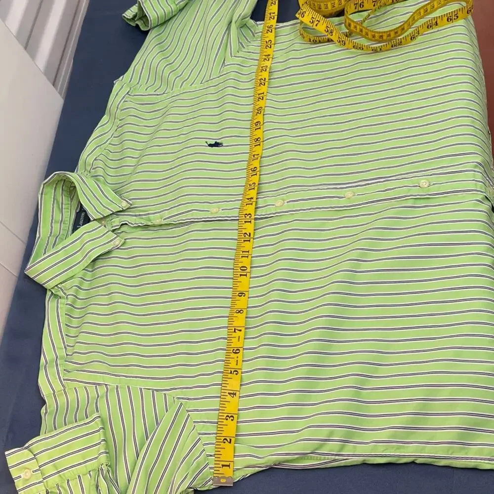 Ralph Lauren Mens XL‎ Classic Fit Striped Button Down Shirt Lime Green Navy Blue